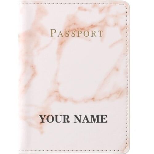 Engraved Name Women Men Passport Cover Travel Vintage Marble ID Credit Card Passport Holder Customized Business Leather Wallet