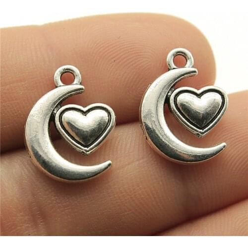 WYSIWYG 10pcs 18x14mm Jewelry Making DIY Handmade Craft Charms Antique Silver Color Crescent Moon Heart Charms