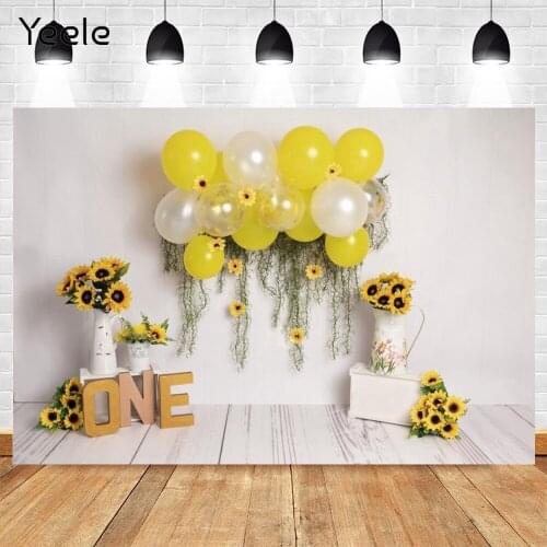 Yeele Baby 1st Birthday Party Backdrop Vinyl Yellow Balloon Sunflower Photography Background Photocall Photo Studio Photophone