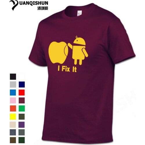 YUANQISHUN 2019 New Android Robot I Fix It Funny Print T-shirt 100% Cotton Boutique Men Casual Tshirt Apple Humor Logo Tops Tees