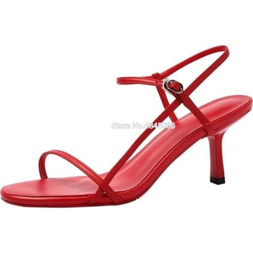 2020 Fashion 7 CM High Heel Strappy Sandals Summer Dress Shoes Stilettos Handmade Peep Toe Sandals Female Big Size 43