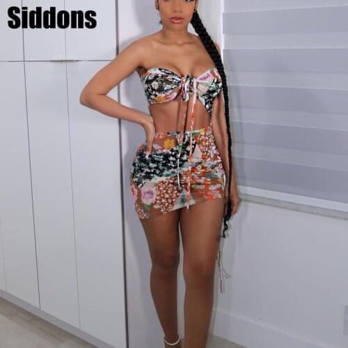 Women Floral Print Cut Out Halter Backless Mini Dress Sexy Bodycon Bandage Dress Summer Clubwear