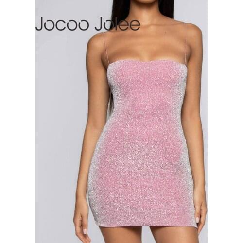 Jocoo Jolee Sexy Nightclub Dress Summer Women Slim Thin Tight Dress Spaghetti Strap Sequins Party Bodycon Dress Vestidos 2020