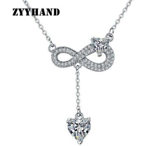 Clean Stone Heart Women Pendant Necklace Girl Party Wedding Platinum-Plated Copper Alloy Luxury Lady Wedding Necklace