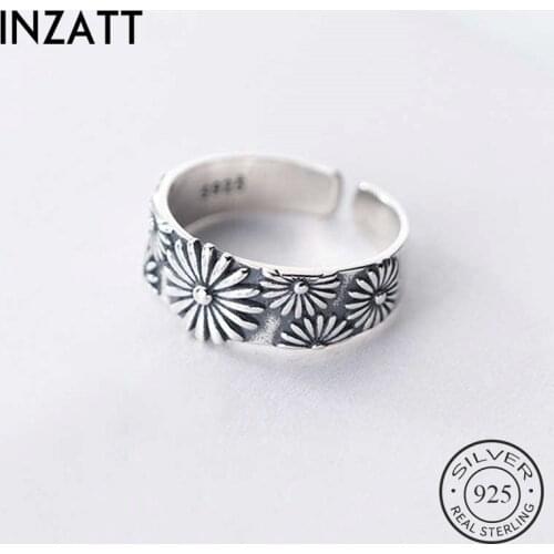 INZATT Real 925 Sterling Silver Flower Plant Adjustable Ring For Fashion Woman Party Vintage Fine Jewelry Minimalist Accessories