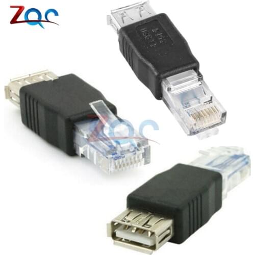 2pcs USB Type A Female To RJ45 Male Ethernet Adapter Router Connector Plug Socket
