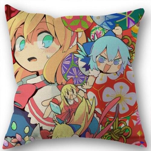 Custom Square Pillowcase Anime Daiyousei Cotton Linen Pillow Cover Zippered 45x45cm One Sides DIY Gift Office,Home,Outdoor