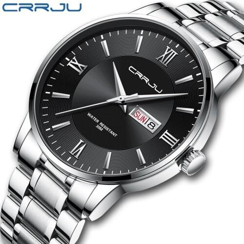 CRRJU Brand Mens Sports Watch Waterproof Quartz Calendar Fashion Mens Watch Stainless Steel Waterproof Sports Watch Man Clock