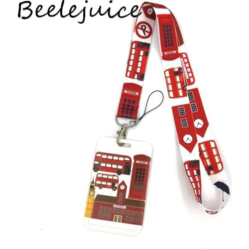 12sets England British bus Lanyard Credit Card ID Holder Bag Student Women Travel Card Cover Badge Car Keychain Gifts Accessory