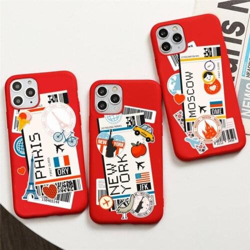 World Citiy Paris Moscow New York Travel Tickets Red Phone Case For iphone 12 11 Pro Max Mini XS 8 7 6 6S Plus X SE 2020 XR