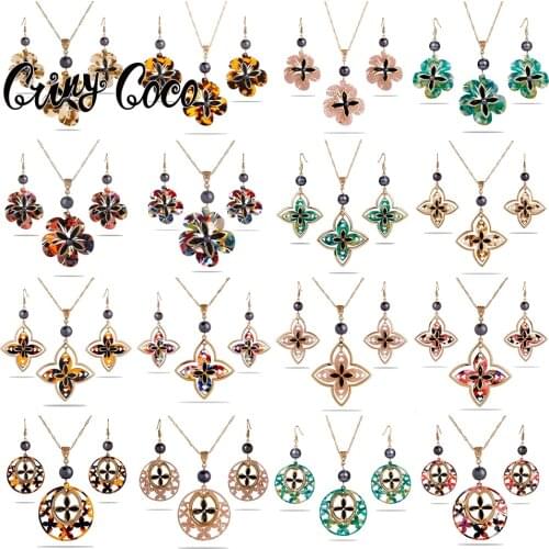 Cring Coco Hawaiian Polynesian Jewelry Ssts Woman Colorful Acrylic Flower Drop Earrings and Necklaces 2021 New Arrival for Women
