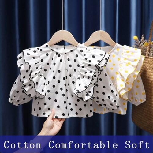 Height 80-130cm Childrens Clothing Girls Doll Sweater Spring Autumn New Korean Polka Dot Tops Long Sleeve Shirt