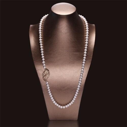 Long Necklace 8-9mm Freshwater Pearl Sweater Chain For Autumn/Winter Genuine Pearl Jewelry Women Gifts