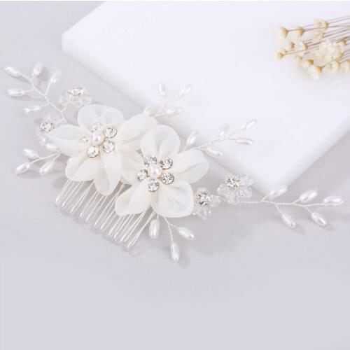 Elegant Imitation Pearl Hair Comb Bride Headdress Champagne Ivory Yarn Flower Female Jewelry Wedding Accessories Hair Ornament