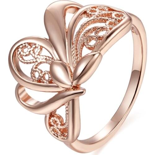 FJ Women Beauty Weaving Flowers Without Stone 585 Rose Gold Color Party Usual Rings Jewelry