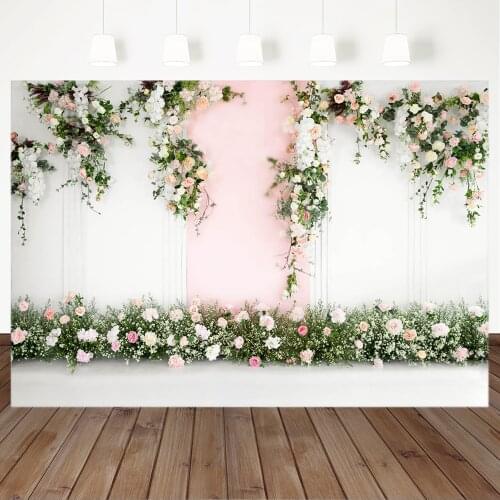 Pink and White Flower Wall Background for Photography Bridal Shower Wedding Backdrop Birthday Backgrounds for Photo Studio
