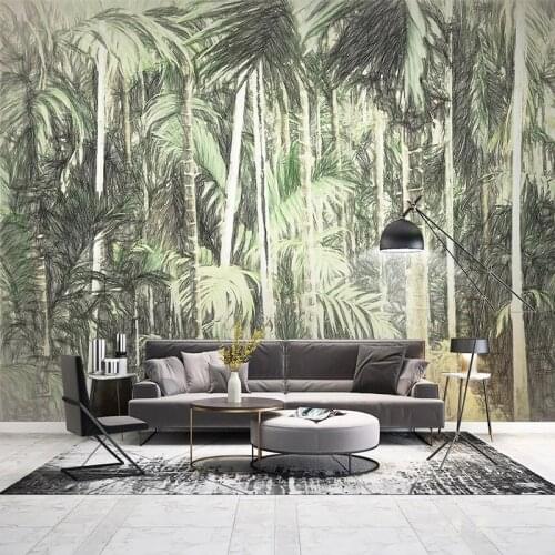 Photo Wallpaper Retro Hand Painted Tropical Plant 3D Banana Leaf Mural Living Room TV Background Wall Mural Papel De Parede 3 D