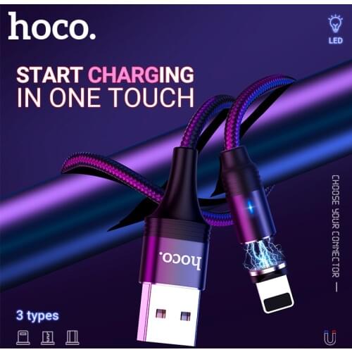 Hoco magnetic usb cable for lightning micro usb type c usb c fast charging 2A nylon magnet wire with indicator dust plug cord