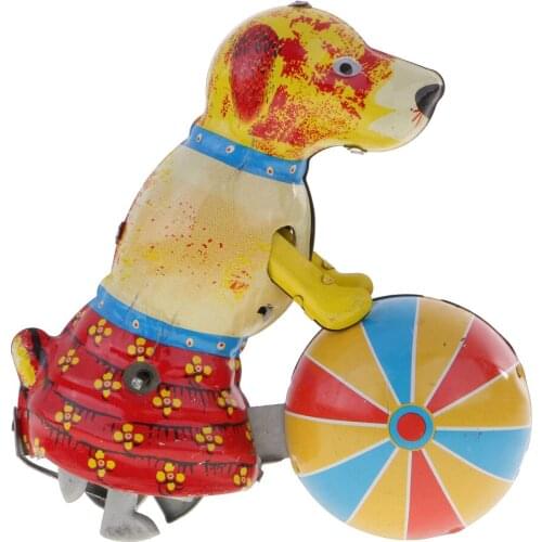 Classic Wind-up Toys Cute Dog Push Ball Clockwork Tin Toy for Adult Novelty