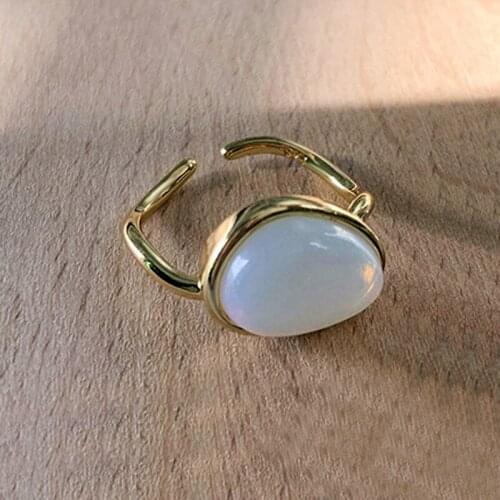 Personality Gold Color Irregular Metal Opal Rings for Womens Fashion Adjustable Ring Party Jewelry Accessories