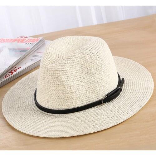 MAERSHEI summer women Boater beach hat female casual Panama straw hat ladies classic belt buckle Jazz sun hat womens Fedora