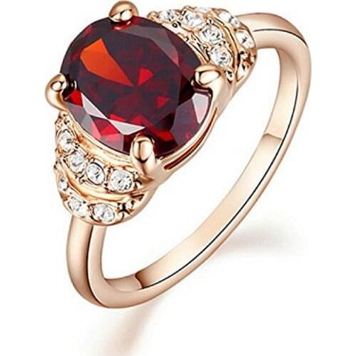 MOONROCY Rigant Wedding Rings Rose Gold Color Red Crystal CZ Party Rings Jewelry Wholesale for Women Girls Gift Dropshipping