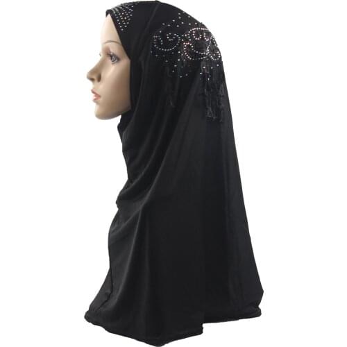 Muslim Women Girls Hijab Islamic Scarf Woman One Piece Amira Cap Full Cover Headwear Pendant with Diamond