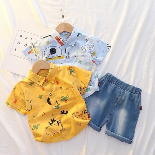 New Fashion Clothes Baby Boy Clothes Sets 2 Pieces Lovely Cartoon Animal Short Sleeve Shirt+jeans Toddler Boy Clothes Sets 0-3Y
