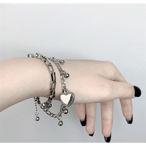 New Double Cross Chain Bracelets Love Heart Round Ball Female Fashion All-Match Trend Punk Bangles Refinement Couple Gift