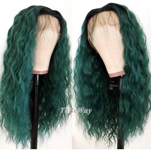TaBeWay Long Curly Lace Front Wigs Green Color Wig Heat Resistant Glueless Loose Curls Synthetic Lace Front Wigs for Black Women