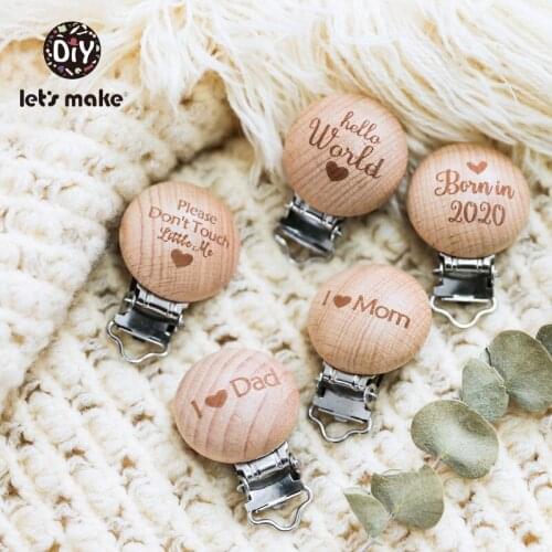 Lets Make Baby Teether Pacifier Clip 10pc Beech Food Grade Wooden Beech Wholesale Teether DIY Custom Logo Teething Baby Product