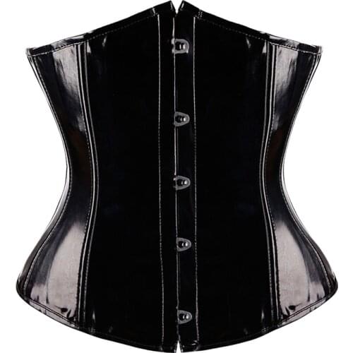 Sexy Black PVC Vinyl Goth Corsets Dress Fancy Rouge Waist Trainer Bustiers Underbust Waist Cincher Bustier Corset Size S-2XL