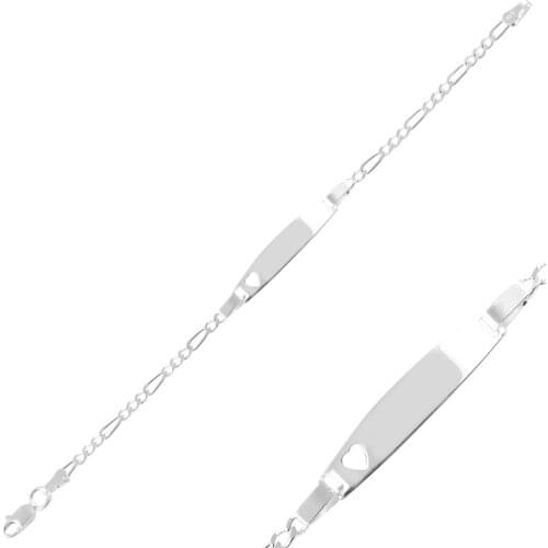 Silver 925 Sterling Heart Figaro Chain Dished Plate Child Bracelet