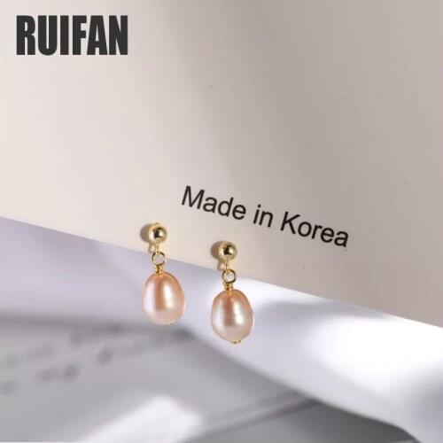 Ruifan Pink/White Natural Freshwater Pearl Earring Real 925 Sterling Silver Stud Earrings for Women Wedding Party Jewelry YEA238