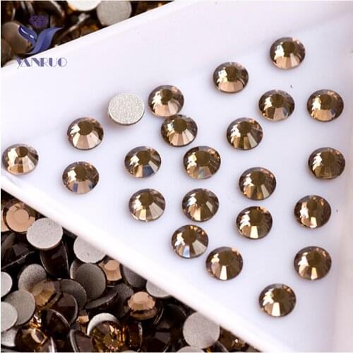 YANRUO 2028NoHF All Sizes Smoked Topaz Non Hotfix Glass Stones Flat Back Strass Rhinestones Crystal For Nail Art