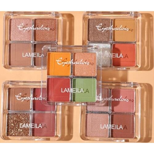 Four-color eye shadow disc matte pearl flash powder flash beaded green earth color waterproof portable four-miya grid eye shadow