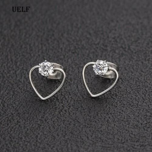Uelf Classic Sliver Gold Black Color Heart AAA+ Cubic Zirconia Stud Earring Wedding Earrings for Women