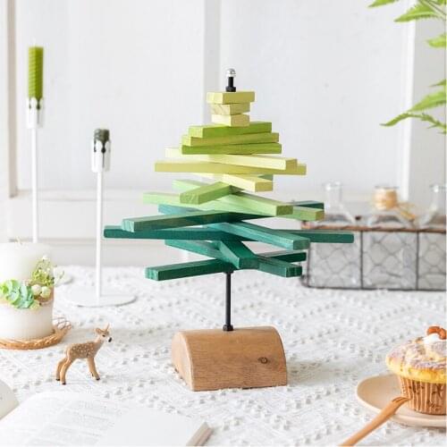Nordic Style Tree Shape Ornaments Wood Craft Creative Office Home Decorations TV Cabinet Table Miniatures Holiday Gift