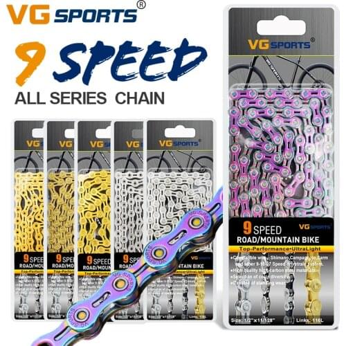VG Sports 9 Speed Bicycle Chain Half / Full Hollow 116L Titanium Gold Silver with Missing Link MTB Mountain Road Bike Chains
