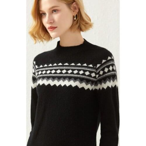 Knitted bottoming sweater womens semi-round neck pullover jacquard wool sweater loose thick warm autumn winter cashmere sweater