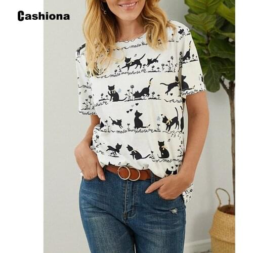 Cashiona Plus Size Ladies Elegant Leisure Casual Patchwork T-shirt Fashion Print Tops Latest 2021 Summer Tees shirt Femme 3xl