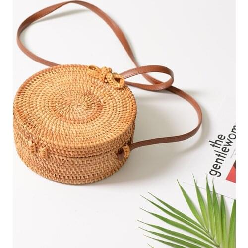 Straw bag KnittingPlant strip Circular Vietnam Craft Summer beach shoulder bag Girls crossbody bags for women Southeast Asia