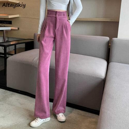 Pants Women Spring Autumn Harajuku High Waist Full Length Wide Leg Thicker Corduroy All-match Korean Style Chic Vintage Street