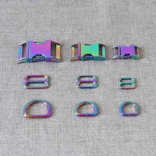 10sets 20mm 25mm Rainbow Dog Collar Metal Buckles Hardware Webbing Slider Loop Straps Bags Belts Adjuster D Ring Clasp Accessory