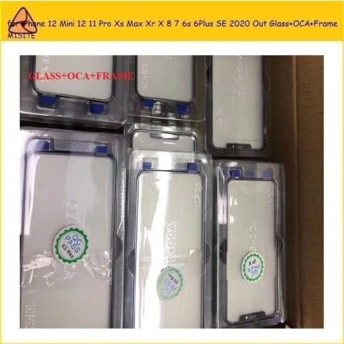 10Pcs outer glass With OCA Glue for iPhone Mini 12 11 Pro Xs Max XR X 8 7 6s 6 Plus SE2020 LCD touch lens Middle Frame Parts