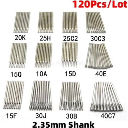 120Pcs 2.35mm Shank Emery Grinder Carving Polishing Carved Jade Suit Engraving Grinding Diamond Abrasive Electric Drill Tool