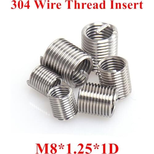 50pcs M8*1.25*1D M8 Wire Thread Insert 304 Stainless steel m8 Screw Bushing, m8*1D Wire Screw Sleeve Thread Repair Insert