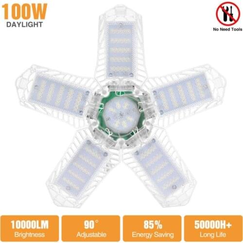 6500K 10000LM 100W 157 LED Garage Light Transparent Deformation Folding Lamp High Bay Light Indoor for Garage Workshop Warehouse