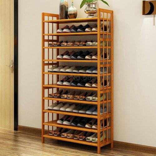 Bamboo shoes shelf simple household racks economical doorway solid wood shoes cabinet dustproof multi-layer space