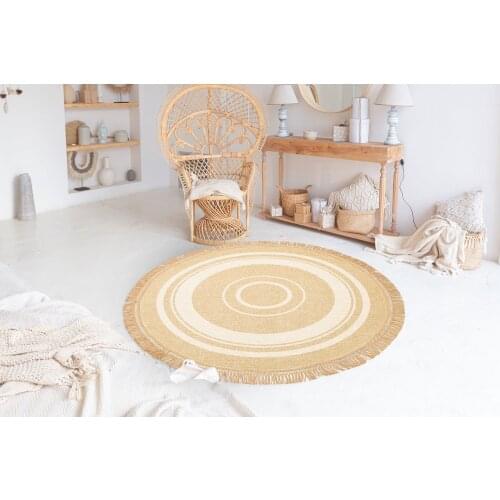 Brooklyn color jute straw bak fringed slip-resistant outsole round Modern Rug -377